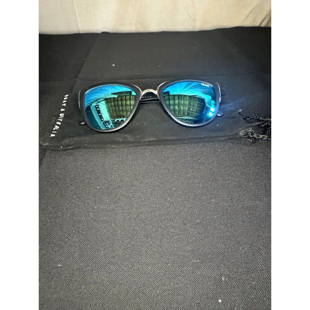 Quay Australia My Girl Cat Eye Sunglasses Black Frame Blue Mirrored